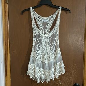 White lace bathing suit cover